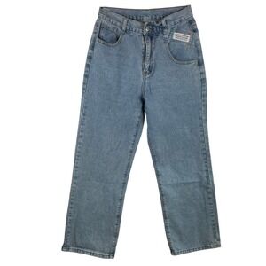 Dazy Light Wash Asymmetric Crossover Waist Straight Leg Jeans Blue Size L